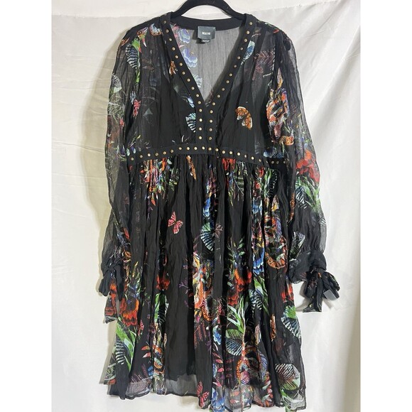 Anthropologie Maeve Dresses & Skirts - Maeve Anthro Nighttime Florals Sheer Lined Chiffon Studded Mini Dress 4